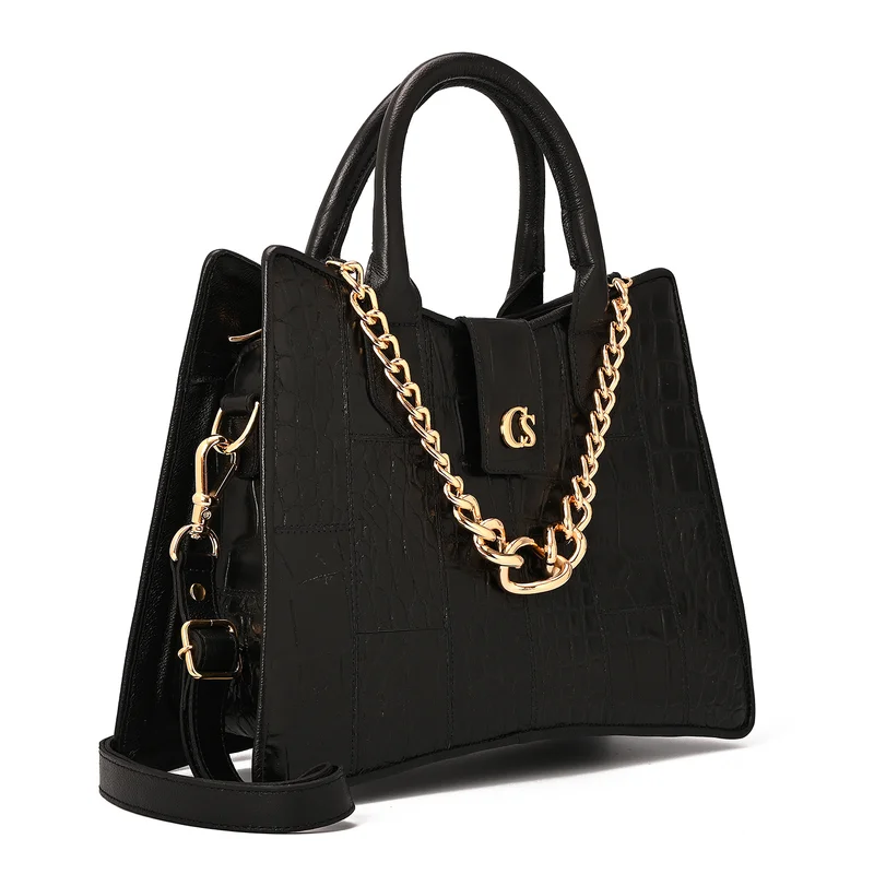 Carmen Steffens Black Structured Bag with Chain